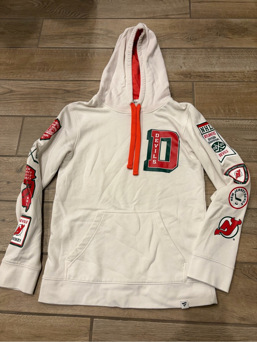 New Jersey Devils Fanatics White Vintage Letterman Pullover Hoodie small men’s